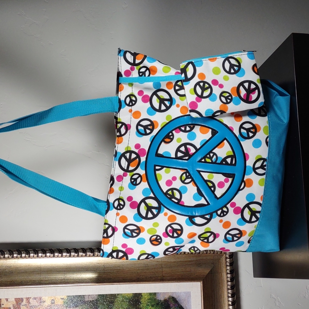 Colorful "Peace Sign" Nylon Tote Bag
